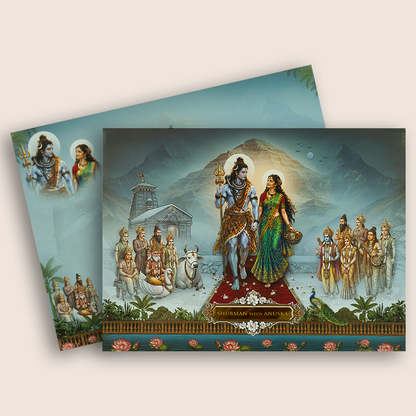 Blue Lord Shiva Parvathi Padded Wedding Invitation Card - KRB10780