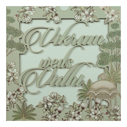 Green Pastel Floral Laser Cut Wedding Card-KRE26750