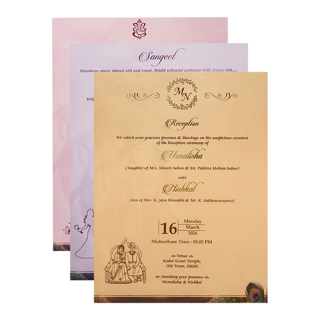 Krishna Radha Peacock Padded Wedding Card-KSH72310