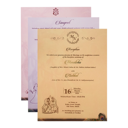 Krishna Radha Peacock Padded Wedding Card-KSH72310