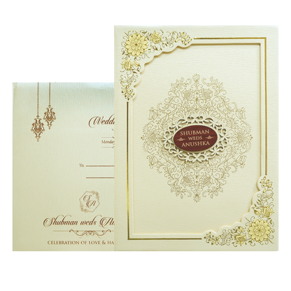 Cream Floral Frame Padded Wedding Card-KRB09671