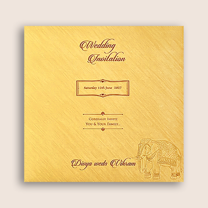 Gold Padded Elephant Wedding Card - KNPO5525G