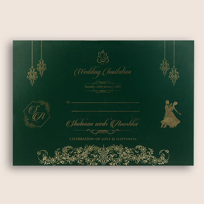 Green Embossed Floral Door Style Padded Wedding Card - KRB10400