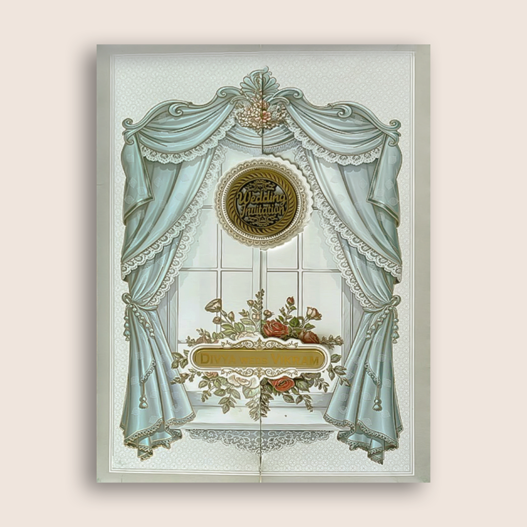Grey Royal Window Door Style Wedding Card - KNAR2408