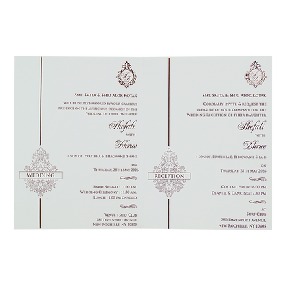 White Embossed Royal Elephant Wedding Card-KRE28420