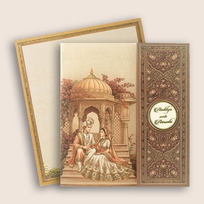 Brown Royal Bride Groom Padded Door Style Wedding Card - KAA05870