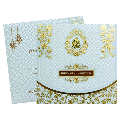 Elegant White Gold Embossed Wedding Invitation Card-KRB09131