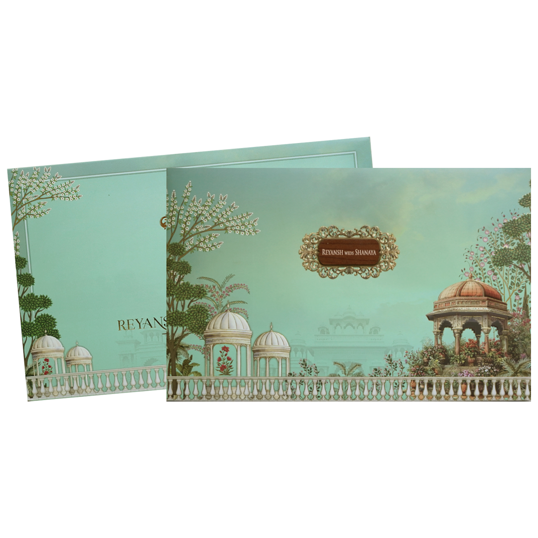 Green Floral Padded Couple Wedding Card - KVN07730