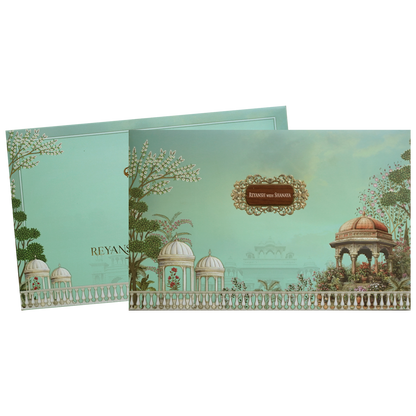 Green Floral Padded Couple Wedding Card - KVN07730