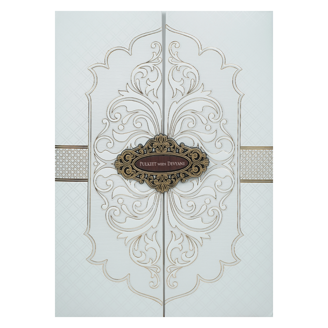 White Gold Elegant Padded Wedding Card-KJTS1719