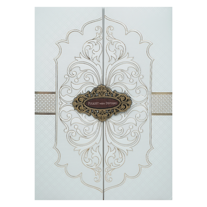 White Gold Elegant Padded Wedding Card-KJTS1719