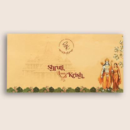 Sandal Embossed Lord Rama Sita Wedding Invitation - KVN08020