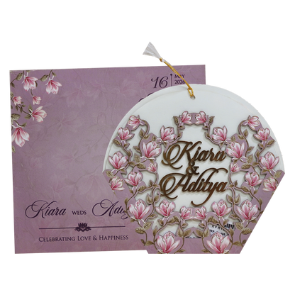 Lavender Floral Laser-Cut Hexagonal Wedding Card - KFR16100