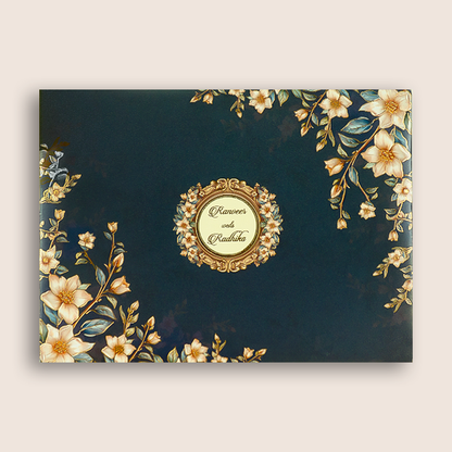 Royal Blue Floral Padded Wedding Card - KAA06000