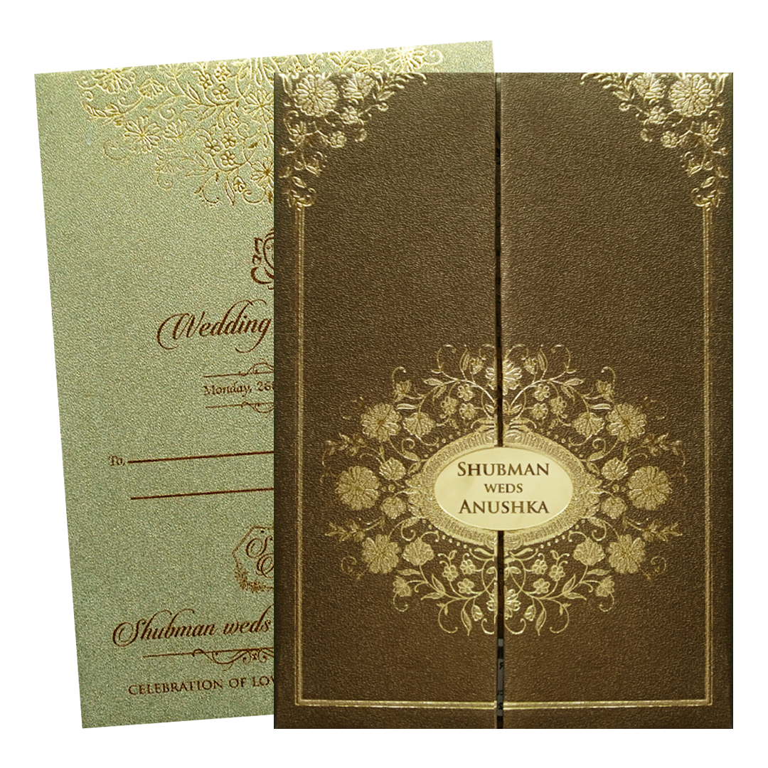 Gold Padded Embossed Floral Wedding Invitation Card-KRB08350