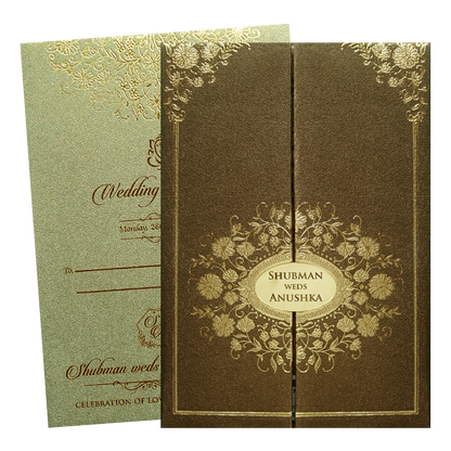Gold Padded Embossed Floral Wedding Invitation Card-KRB08350