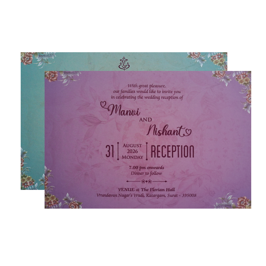 Metallic Purple Padded Floral Wedding Card - KVN07320