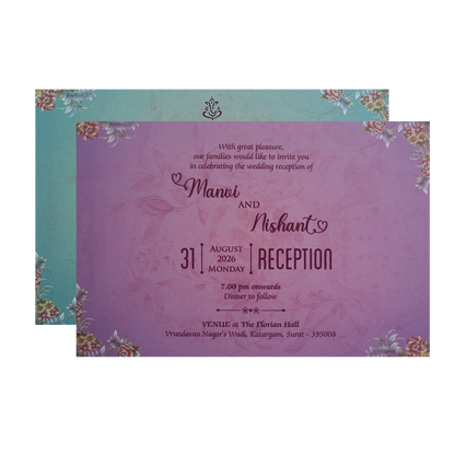 Metallic Purple Padded Floral Wedding Card - KVN07320