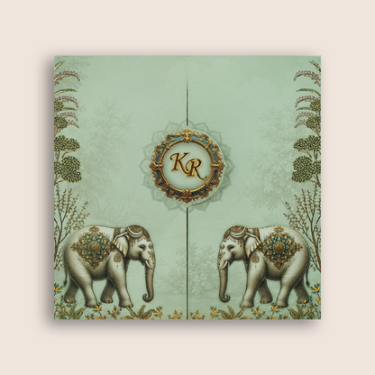 Pastel Green Floral Door Style Wedding Invitation Card - KJTS1913