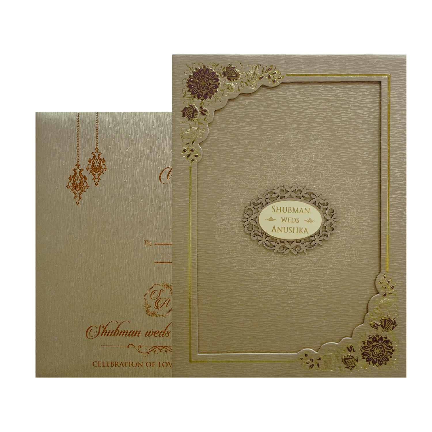 Gold Embossed Floral Padded Wedding Card-KRB09670