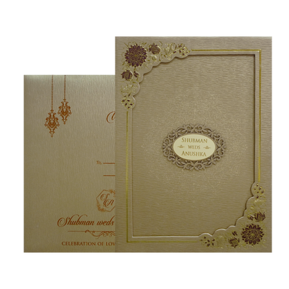 Gold Embossed Floral Padded Wedding Card-KRB09670