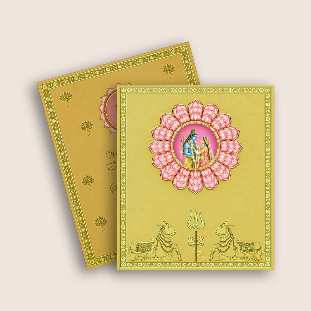 Sandal Lord Shiva Parvathi Padded Premium Wedding Invitation - KNLW202580