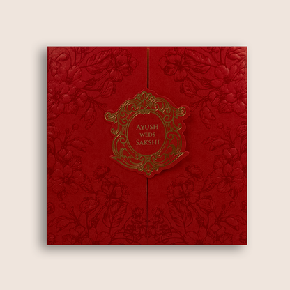 Red Embossed Floral Door Style Wedding Card - KPR06080