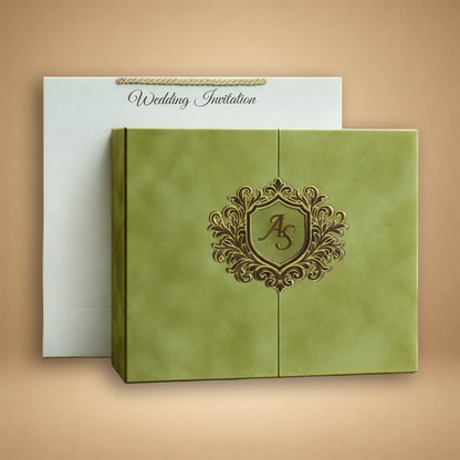 Green Emblem Wedding Invitation Box-KMMEX8390
