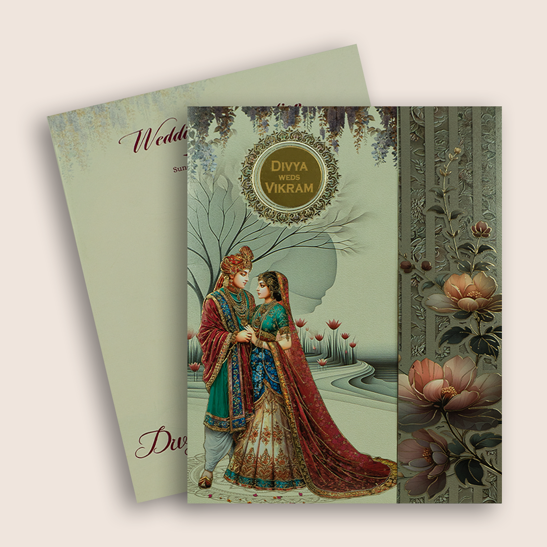Grey Bride Groom Floral  Door Style Wedding Invitation Card - KNKN6325