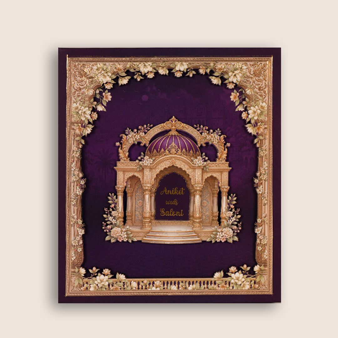 Royal Purple Palace Premium Wedding Invitation Box  - KSI33270