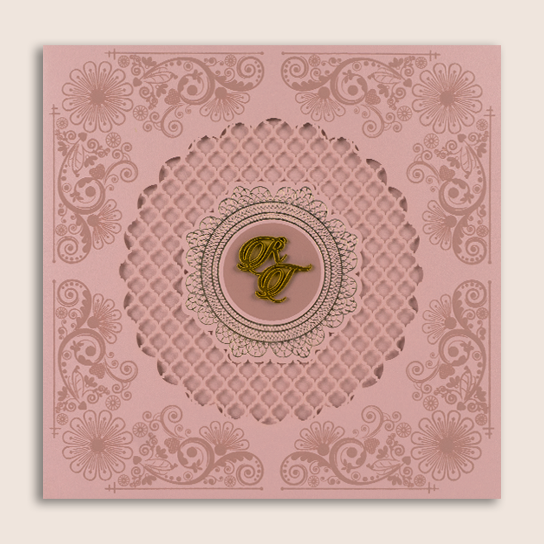 Pink Embossed Floral Laser cut Padded Invitation card - KPR023300