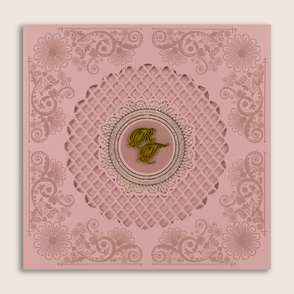 Pink Embossed Floral Laser cut Padded Invitation card - KPR023300