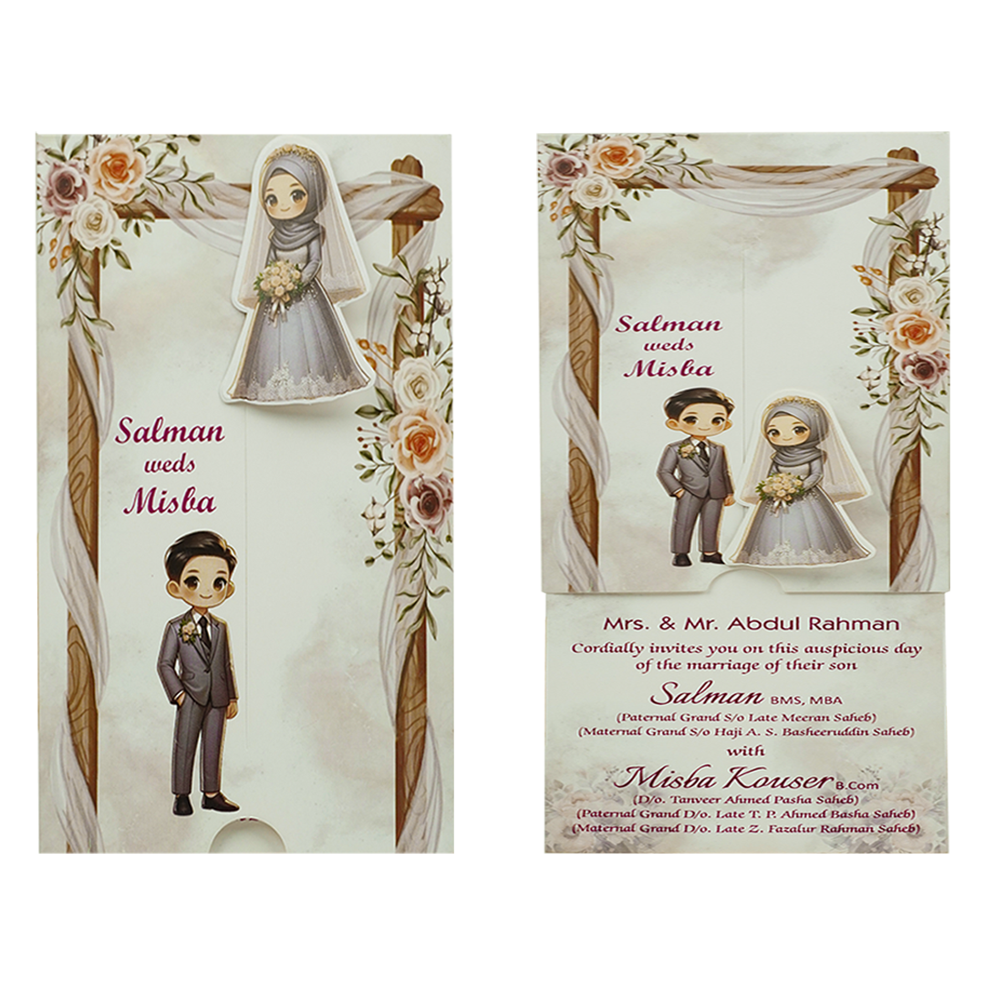 Grey Slide Floral Bride Groom Wedding Card-KNKSP757