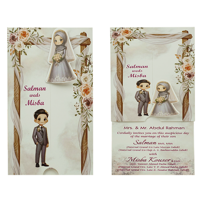 Grey Slide Floral Bride Groom Wedding Card-KNKSP757