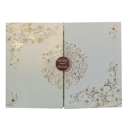 White Floral Embossed Padded  Wedding Invitation - KRE28590