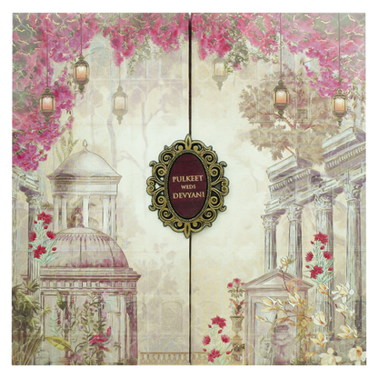Grey Pink Floral Gatefold Padded Wedding Card-KJTS1727