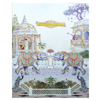 Blue Floral Elephant Wedding Card-KNKJ1160