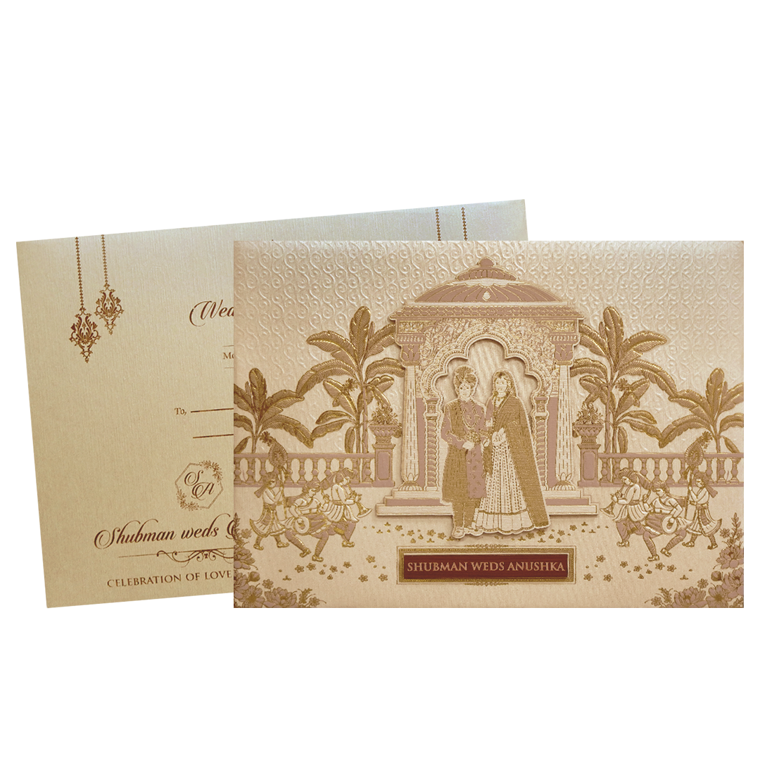 Royal Padded Embossed Bride and Groom Raised Cutout Wedding Invitation Card-KRB09770