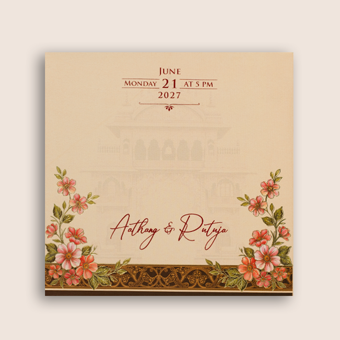 Peach Floral Palace Wedding Card - KPR07130