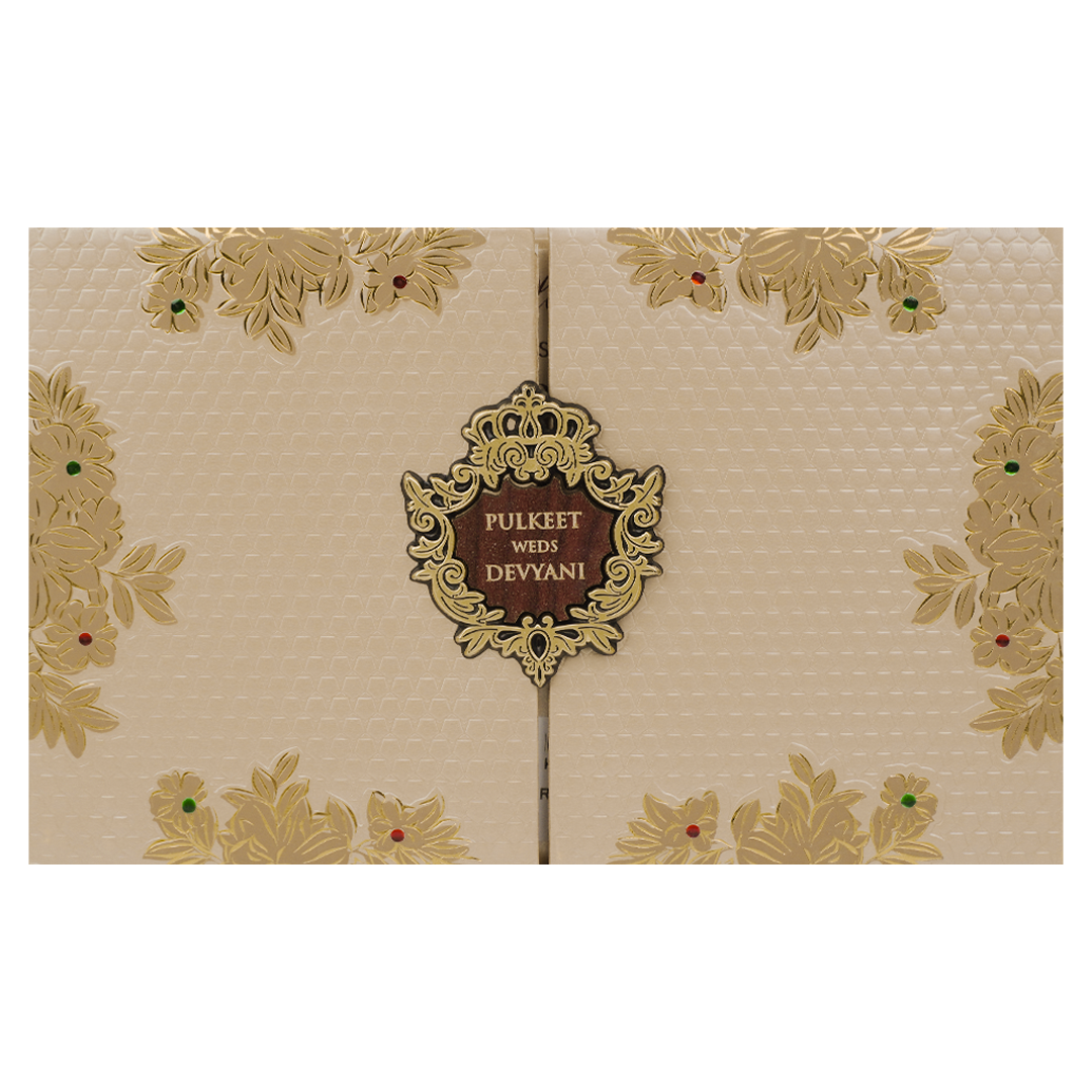 Check out Gold Floral Padded Wedding Card at best price. ✅WhatsApp Support ✅Express Delivery.|King of cards.