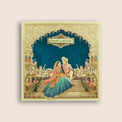 Blue Bride Groom Padded Laser Cut Wedding Invitation - KAA06220