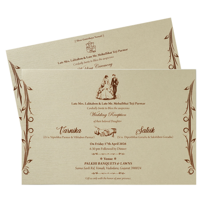 Cream Gold Floral Padded Wedding Card-KSSC2160