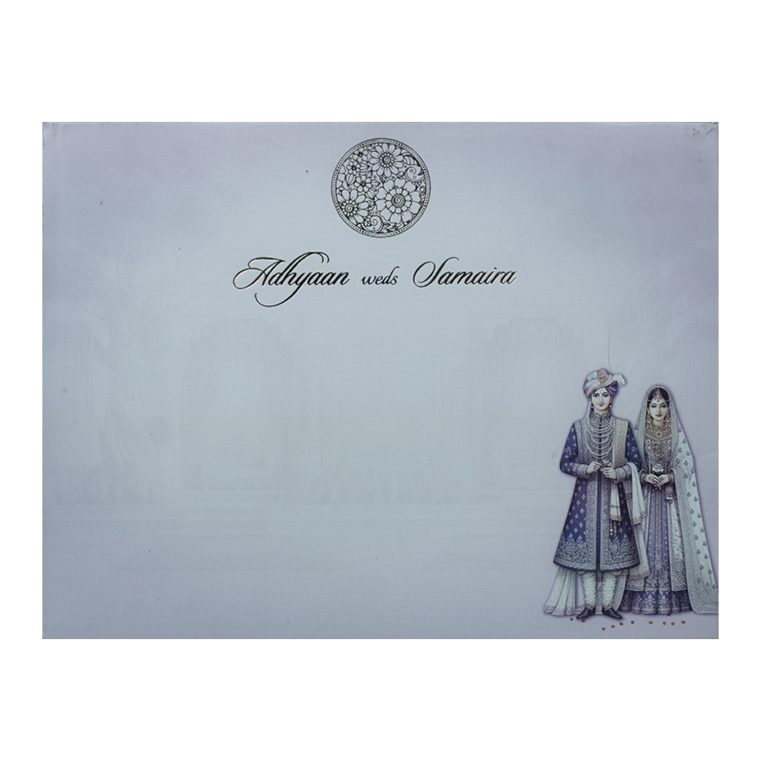 Lavender Padded Peacock Palace Wedding Card-KRC31100