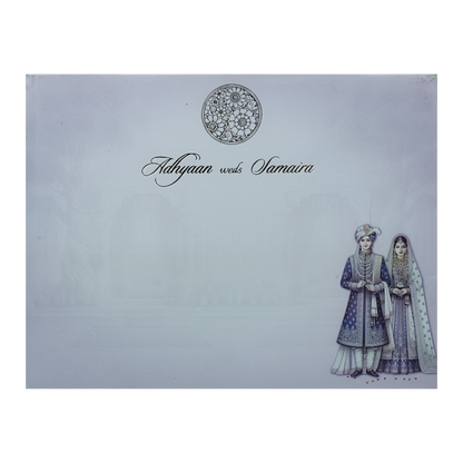 Lavender Padded Peacock Palace Wedding Card-KRC31100