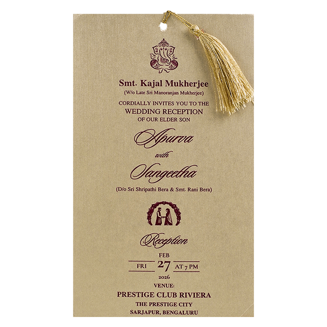 Gold Single Sheet Tassel Wedding Card-KNPD1122