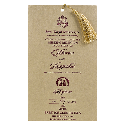 Gold Single Sheet Tassel Wedding Card-KNPD1122