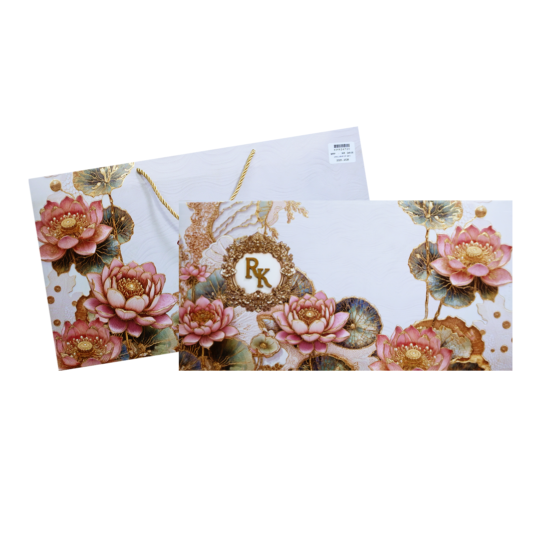 Pastel Lotus Floral Padded Wedding Invitation Card-KPR24720