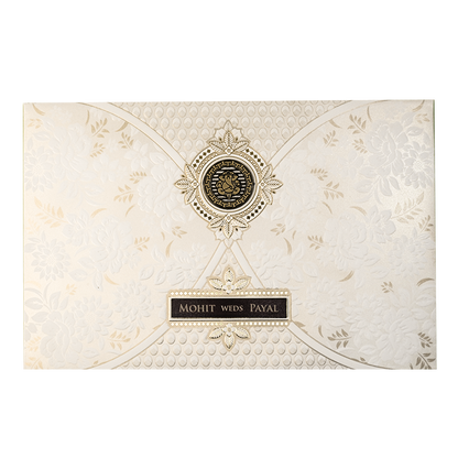 White Ganesha Floral Padded Wedding Card-KSH73530