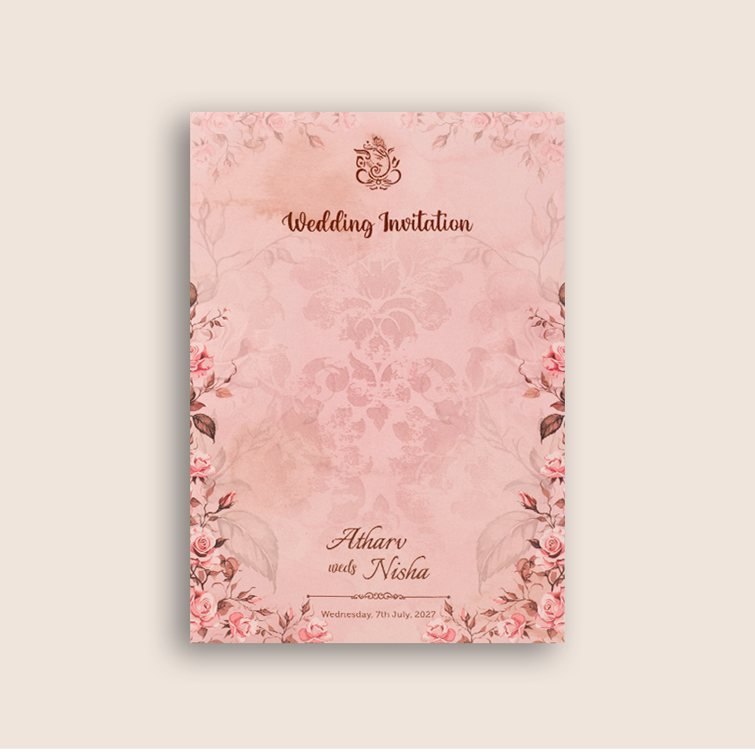 Pink Rose Floral Embossed Door Style Padded Marriage Card - KVN07790