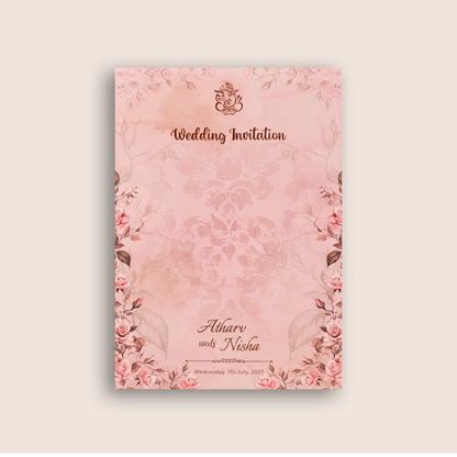 Pink Rose Floral Embossed Door Style Padded Marriage Card - KVN07790